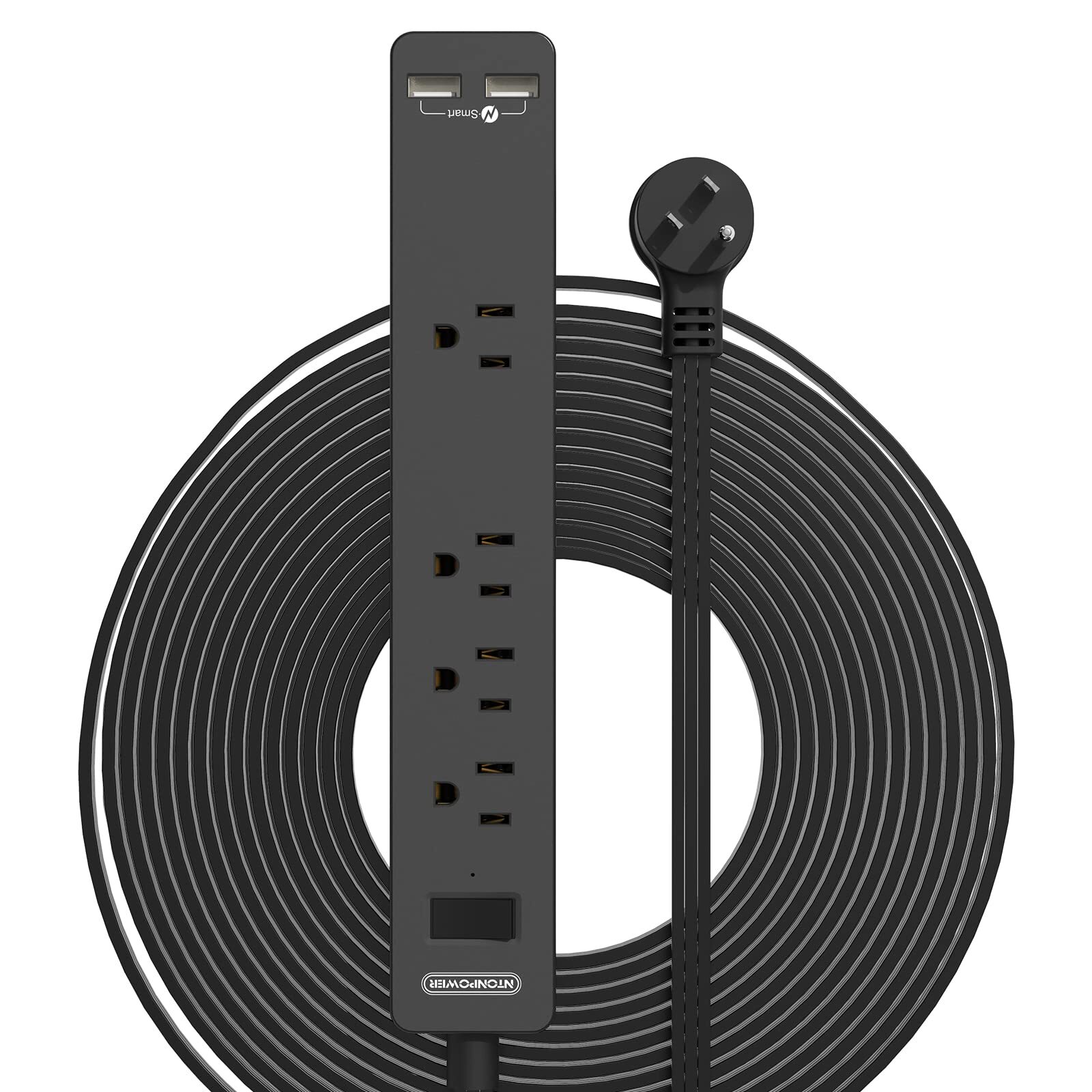 Flat Extension Cord 15 Ft Ultra Thin Under Carpet Rug Door Wall Mount Power S...-image