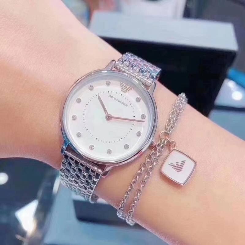 Emporio Armani Ladies Two-Hand Stainless Steel Watch Gift Set NIB AR80023