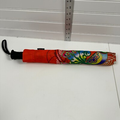 Catalina Estrada Floral Inverted Reverse Upside Down Red Rain Umbrella for Women