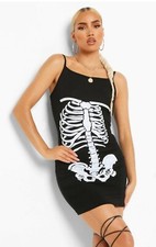 BNWT Boohoo Halloween Skeleton Bodycon strappy Dress black Size 10