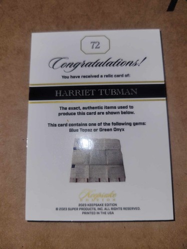 Pieces of the Past Relic Card Keepsake Edition Harriet Tubman - Picture 2 of 2