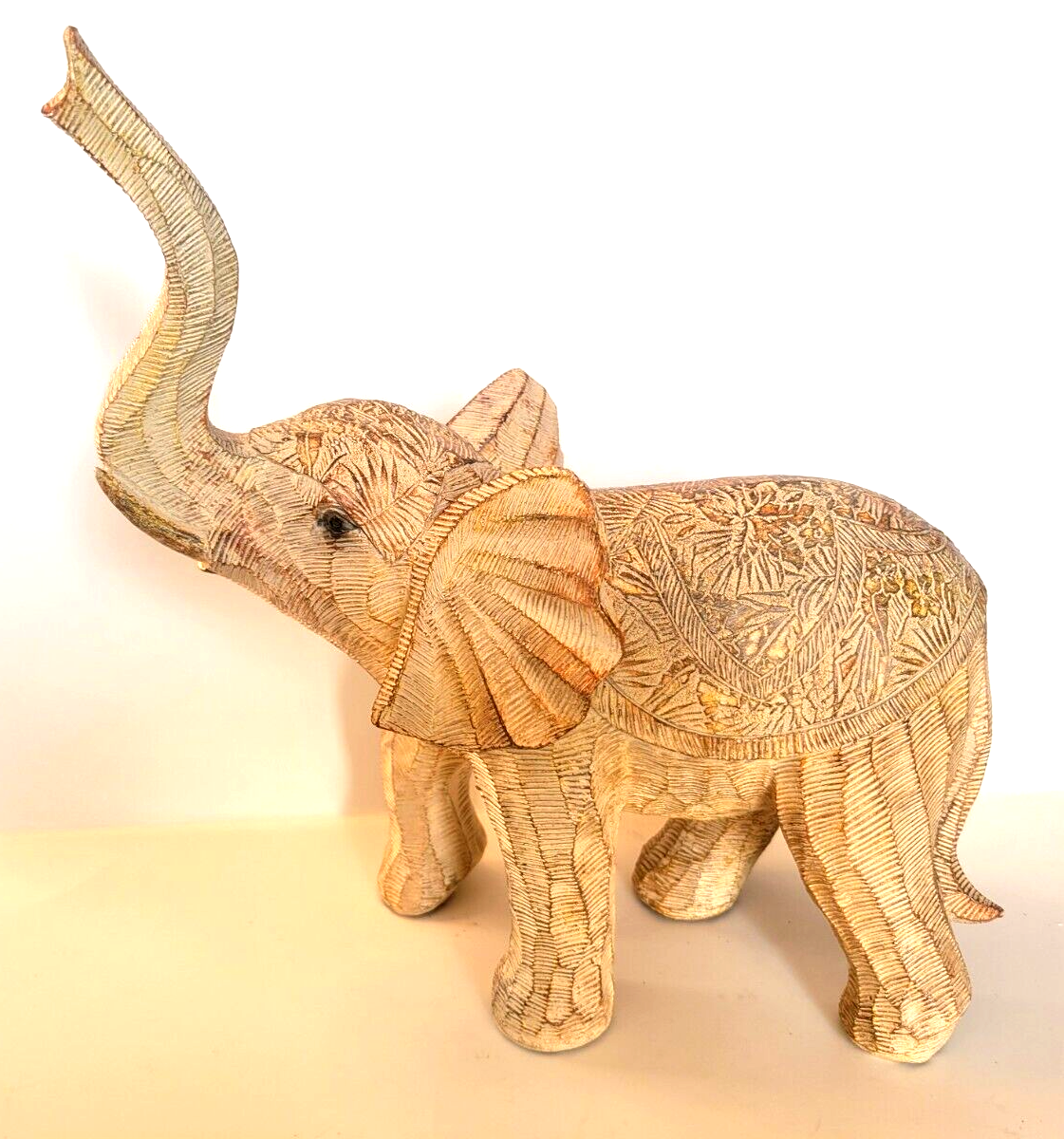 Resin-Carved Wood Look Elephant 11 1/2 x 10