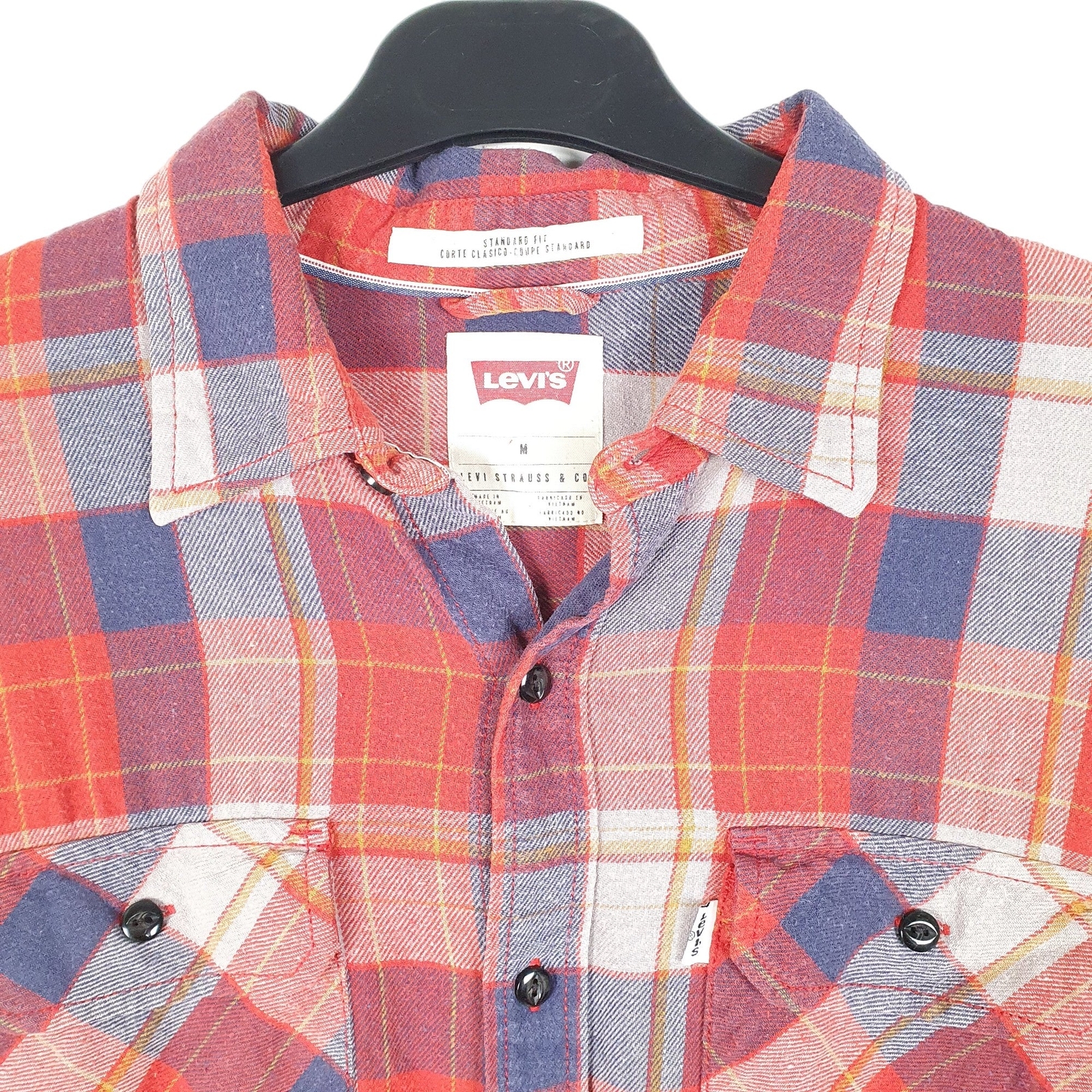 LEVIS Red Check Shirt Flannel Trucker Lumberjack Long Sleeve Casual M image 2