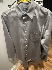 ARROW Men's No Iron Classic Fit 15 1/2 Gray Button Down Dress Shirt 34/35
