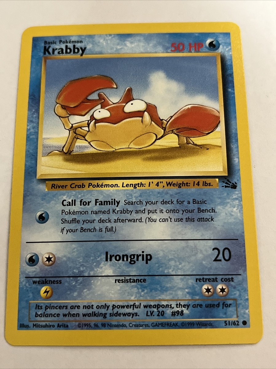 first edition krabby pokemon card Krabby 51/62 Fossil 1st Edition Vintage Pokemon Card