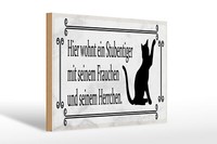 Holzschild Spruch 30X20 Cm Katze Hier Wohnt Ein Stubentiger Deko Schild