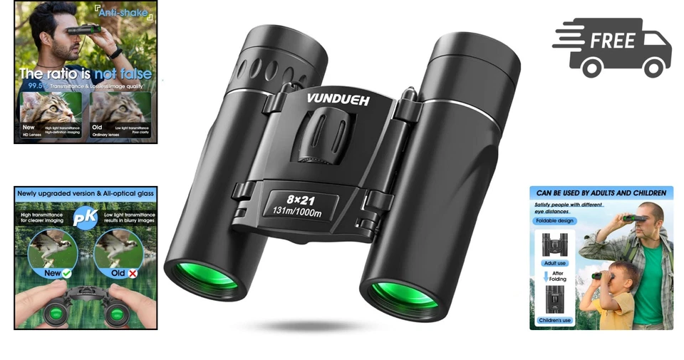 Compact Binoculars for Kids Adults Waterproof 8X Focus Outdoor Travel - Image 2 of 4