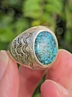 VINTAGE NAVAJO UITA6 TURQUOISE STAMP WORK STERLING SILVER RING SIZE 11-1/4