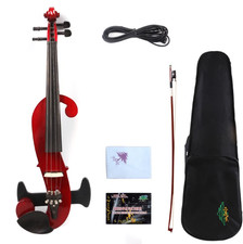 dark red Yinfente 4 String Electric Violin Sweet Tone Free Case Bow 6.5 big jack