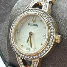 Bulova Crystal Womens Crystal Accent Gold Tone Stainless Bracelet Watch 98L325