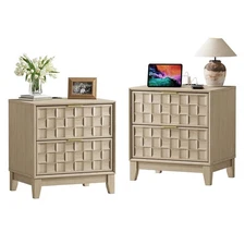 Night Stand Set of 2, Nightstand with Charging Station, 22" Modern Bed Side T...