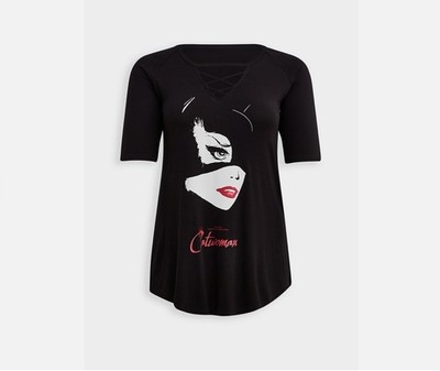 TORRID Lace-Up Raglan Tunic Warner Batman Cat woman Top Criss cross (1X)