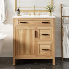 30" Bathroom Vanity with Ceramic Sink, Wood Storage Cabinet w/Soft Close Doors