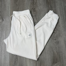 Alo Yoga Muse Jogger Sweatpants Women s Size Medium Ivory Wide Ribbed Knit