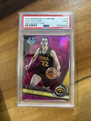 #ad 2023 24 Bowman University Chrome Caitlin Clark #34 Pink Refractor PSA 9 Fever $99.99