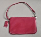 Coach Signature Logo Embossed Red / Maroon Leather Wristlet