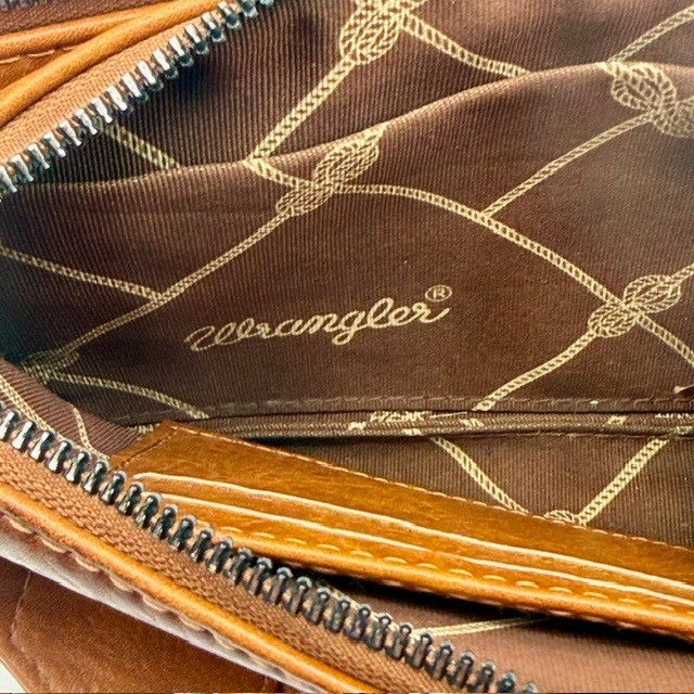 Wrangler Cognac Faux Leather Crossbody Bag logo Guitar Strap Wallet Organizer thumbnail 7