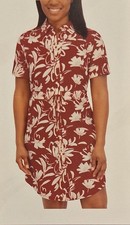 Halston Pink White Floral Shirt Dress Side Seam Pockets Button Down Short Sleeve