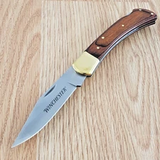 Winchester Large Folding Knife 3.75" Stainless Steel Blade Brown Wood Handle