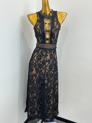 Black Floral Lace Sleeveless Midi Dress Women Evening Party Nightclub Summer