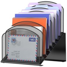 Inclined Desk File Organizer, 8-Section Upright Desk Organizer Standing File ...