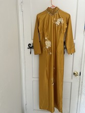 Dark Yellow Valentino Ao Dai Vietnamese Traditional Dress M