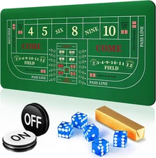 Craps Tabletop Game Set, Includes 35"X70" Rubber Craps Tabletop Layout Mat, Casi