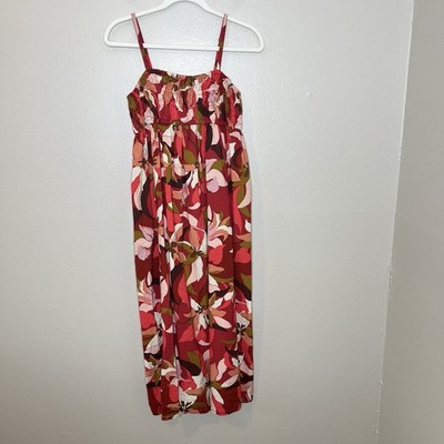 Babydoll Smocked Dress Modi s Floral Lagenlook Red Thin Spaghetti Strap Beach