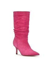 NINE WEST Womens Pink Ruched Padded Mycki Pointy Toe Stiletto Leather Boots 5 M