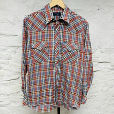 Vintage 70s 80s Wrangler Western Pearl Snap Long Sleeve Shirt Plaid Medium