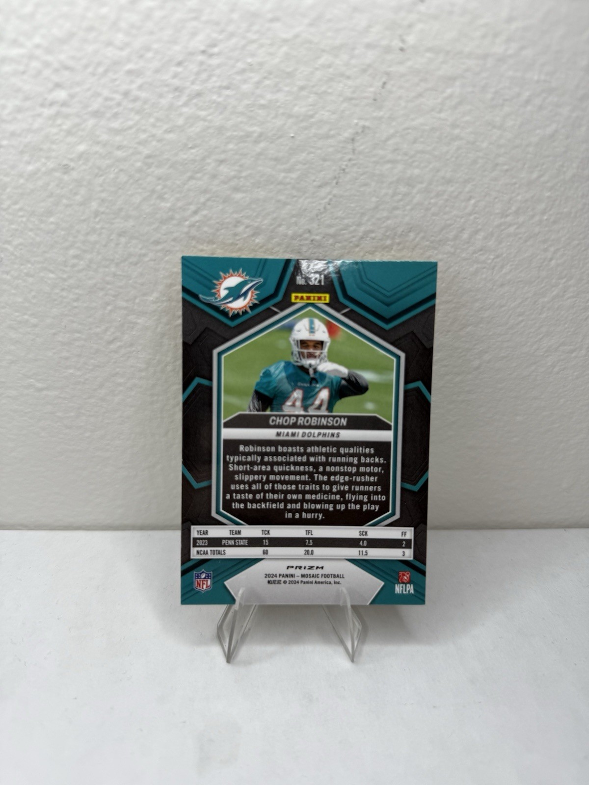 2024 Panini Mosaic Chop Robinson #321 Reactive Yellow Mosaic Prizm Dolphins RC