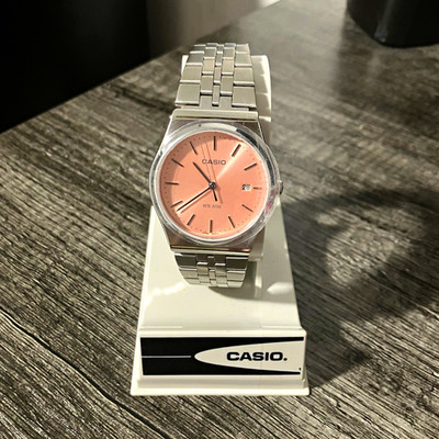 Casio MTP-B145 Men's Pink Dial Stainless Steel Bracelet Watch Date 50m WR