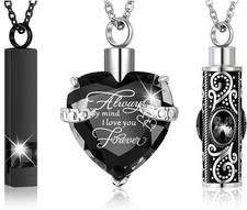 MTLEE 3 Pieces Cremation Urn Necklace for Ashes Vertical Bar Black Zircon
