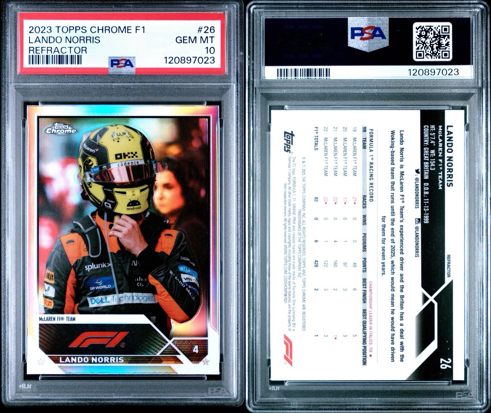 LANDO NORRIS 2023 Topps Chrome F1 REFRACTOR #26 PSA 10 GEM MINT !!!! view 3