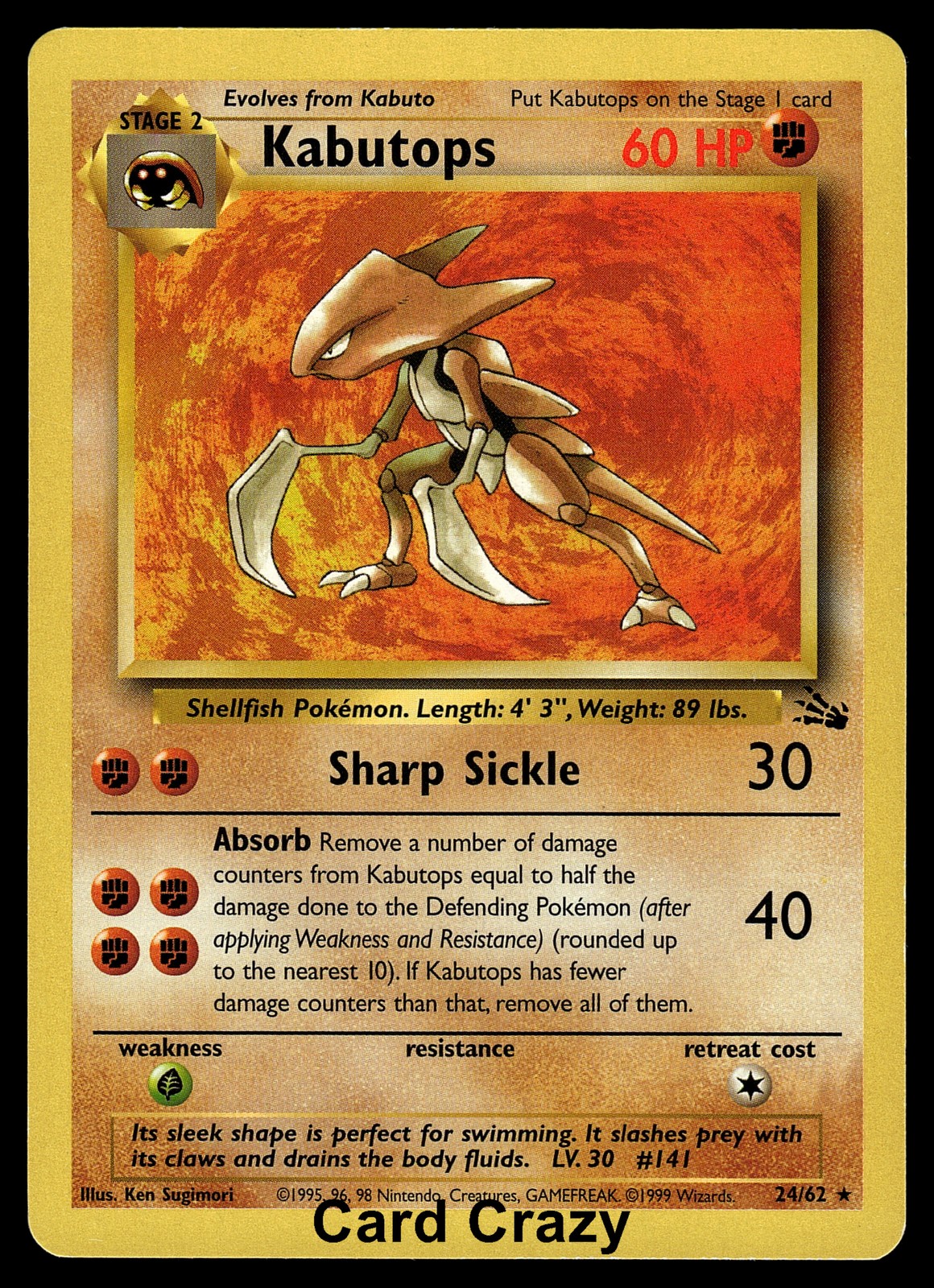 Kabutops 24/62 Rare - Fossil Pokemon Card