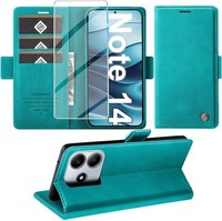 HandyhüLle Wallet Flip Case PU Leder Mit Schutzfolie FüR Redmi Note 14 5G Cyan