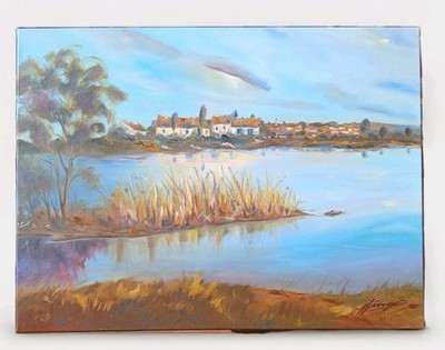 Bernhard Gerner   Flusslandschaft   Original Ölgemälde auf Leinwand 60x80 cm