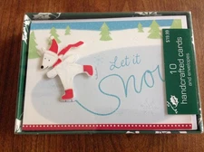 Hallmark Boxed Christmas Cards "Let It Snow" Skating Bear 10 Handcrafted Holiday
