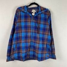 LL Bean Flannel Hoodie Women Large Scotch Plaid Blue Brown Full Zip