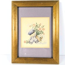 Vintage Framed Nursery Print Baby With Roses Cottage Style Wall Art