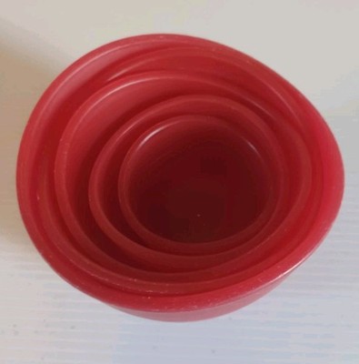 5 Nesting MEASURING BOWLS with 2 MEASUREMENTS Each 1/8 cup TO 2 cup Red Plastic 