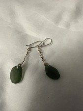 Frost Crystal Green Sea Glass Drop  Silver Artisan Earrings