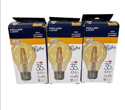 3x Müller-Licht Retro LED Filament Lampe E27 4,5W 400lm super warmweiß