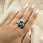 Entrancing Sea Blue Aquamarine Oval 5.10Ct 925 Sterling Silver White Gold Rings