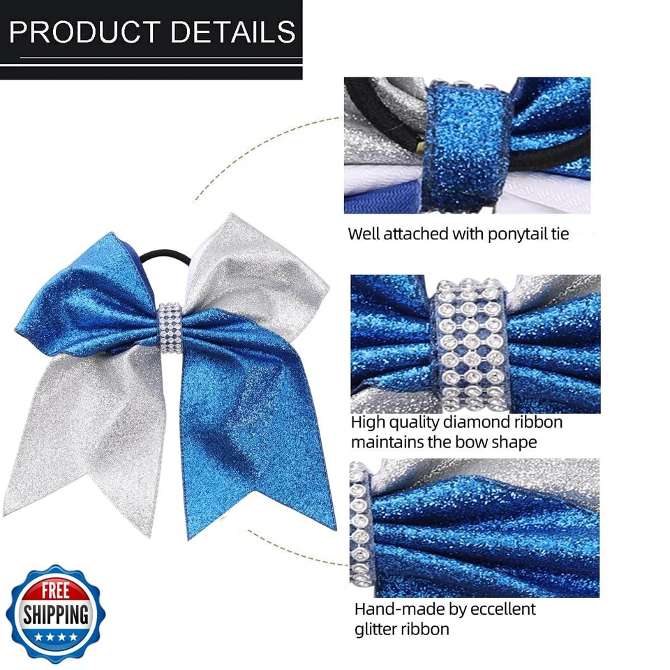 Arco grande de alegría azul plateado brillante, Hipcheer 8 pulgadas grande Jumbo Cheer Hair B Foto 4 de 4