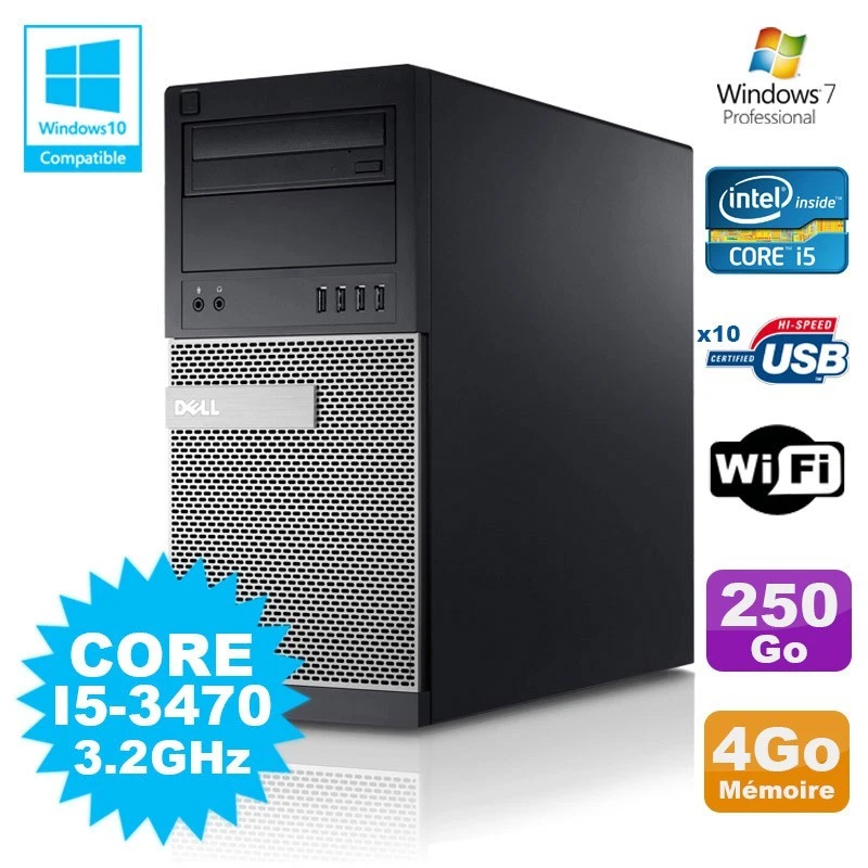 PC Tour Dell Optiplex 790 Intel I5-3470 3.2Ghz 4Go 250Go DVD WIFI Win 7 - Photo 1/1