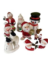Lot Of 10 Vintage MCM Christmas Holiday Figurines Santa, Snowmen, Mrs. Claus