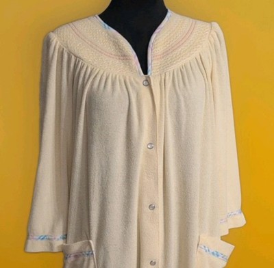 National Robe Housecoat Yellow Sz Lrg Pockets Snap Grandmacore Duster GUC