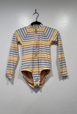 Crewcuts Girls Rainbow Rash Guard UPF 50 Striped Long Sleeve Swimsuit Size 10