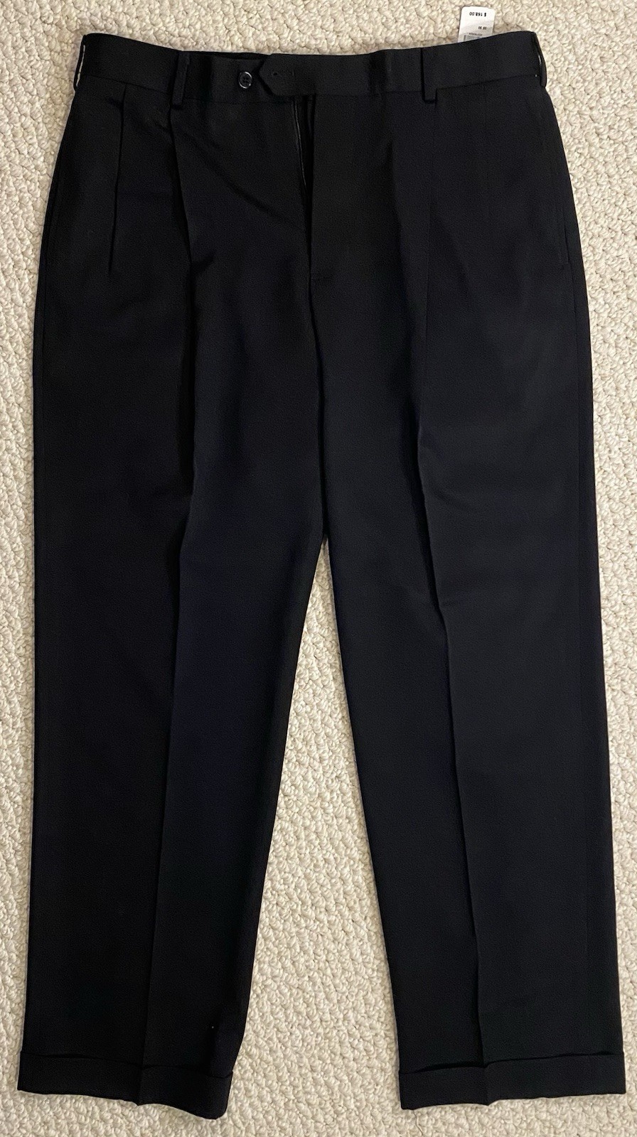 Brooks Brothers Madison NWT Dress Pants 35 x 30 Black 100% Wool Pleated Cuffed